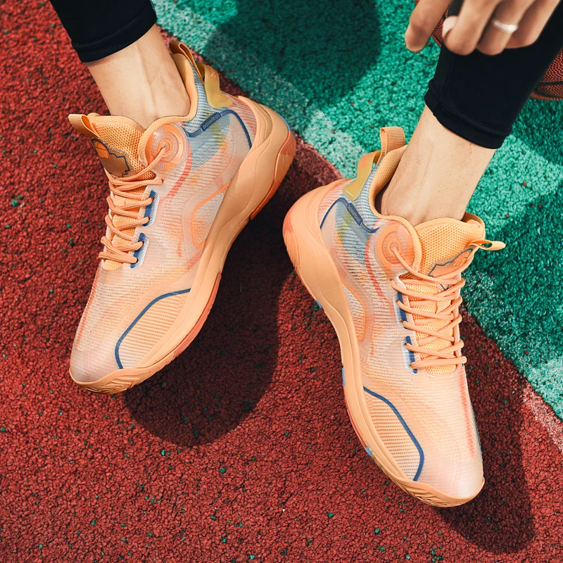 Tênis de basquete para homens de borracha anti deslizamento sola macia malha sapatos esportivos amortecimento alto macio ao ar livre tribunal sapatos de basquete homem Tênis de basquete para homens de borracha anti deslizamento sola macia malha sapatos esportivos amortecimento alto macio ao ar livre tribunal sapatos de basquete homem