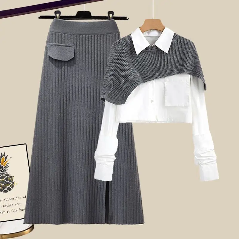 Plus Size Women's Knitted Skirts Sets Fall Casual Shawl Shirts + Elastic Waist Mid-calf Skirt Female Fashion Three Piece Set
Plus Size Women's Knitted Skirts Sets Fall Casual Shawl Shirts + Elastic Waist Mid-calf Skirt Female Fashion Three Piece Set