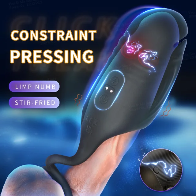 Vibromasseur de pénis à impulsion de choc électrique sans fil, entraîneur de retard de pénis, anneau de coq, masseur de gland, machine de sexe masculin, mastjaune, jouets sexuels 1