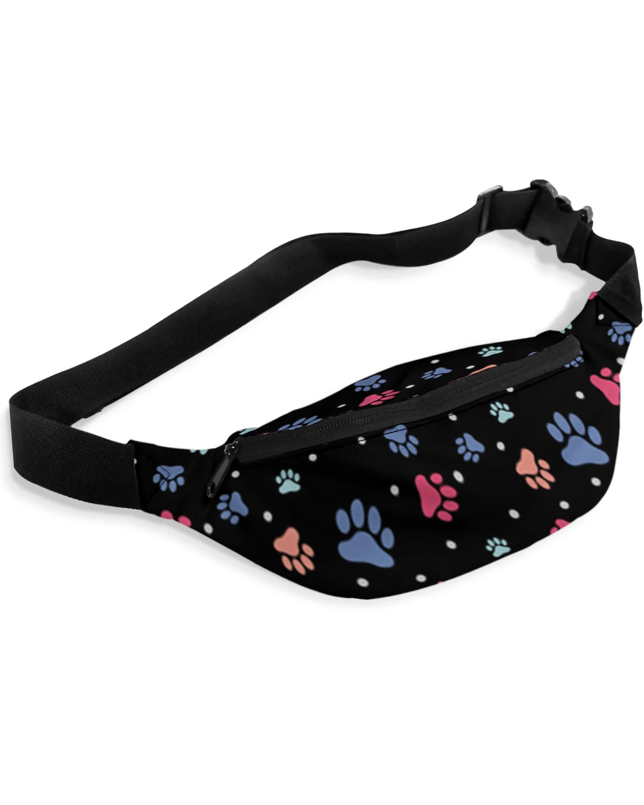 

Cute Colorful Paw Black Waist Packs Shoulder Bag Unisex Messenger Bag Casual Fashion Fanny Pack for Women