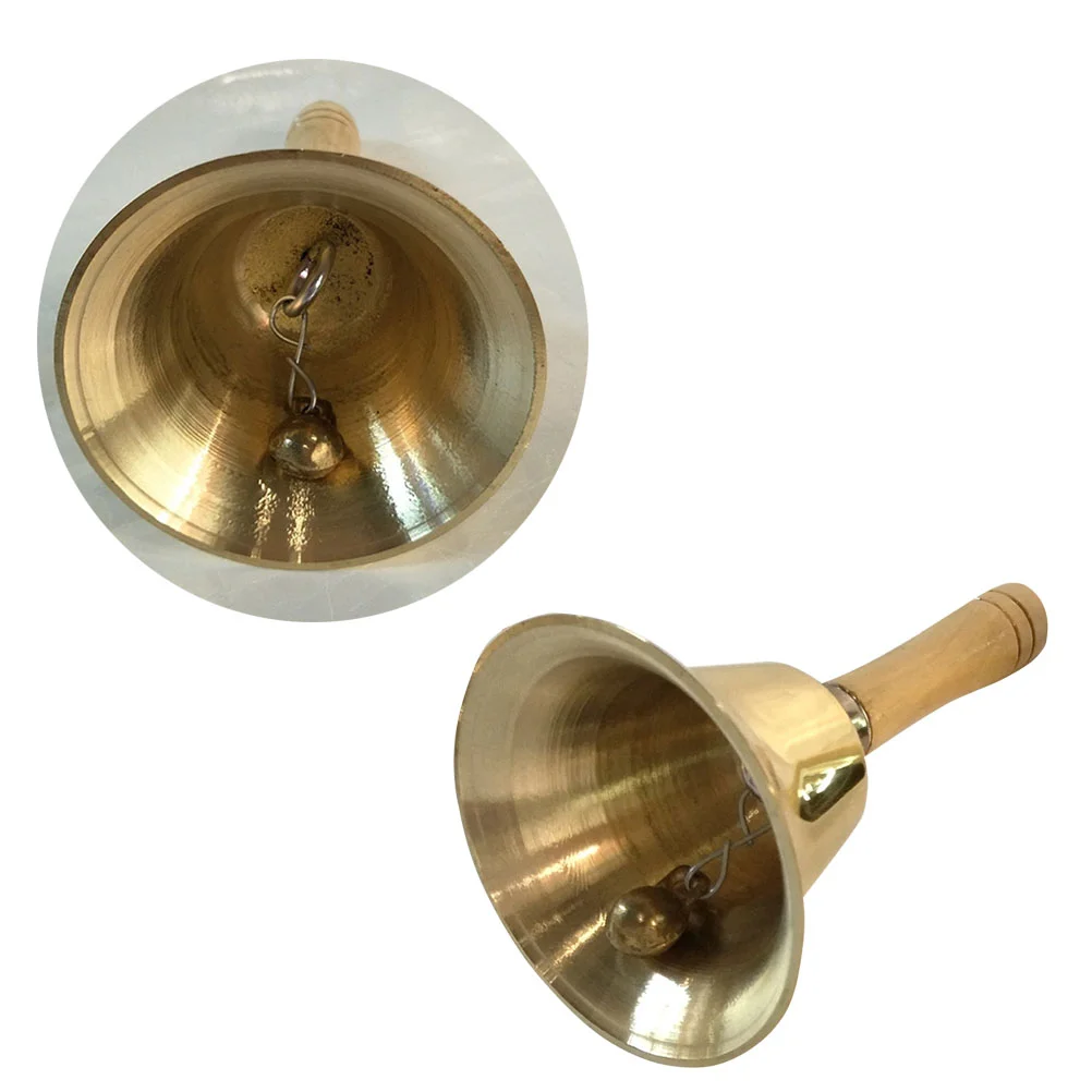

Медный Латунный Колокольчик, Рождественский колокольчик, металлический громкий Колокольчик для звонков в ресторане, Свадебный колокольчик с деревянной ручкой (золотистый)