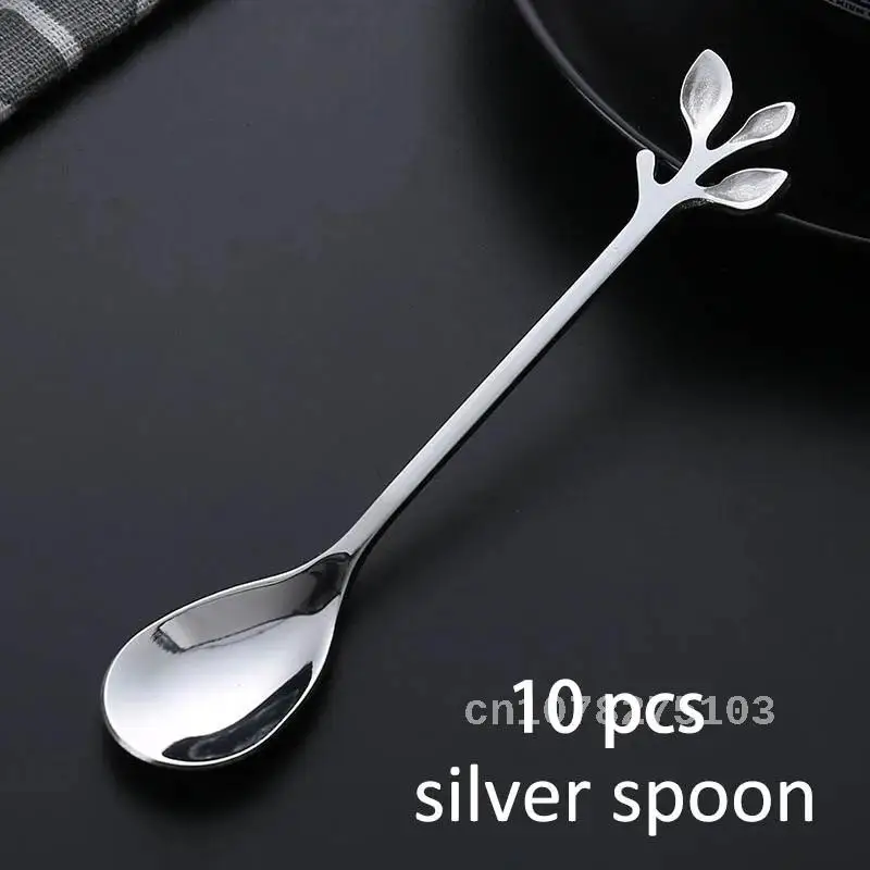 

10-Pack Sugar Stirring Spoons for Desserts Teaspoon Kitchen Accessories Heart/Leaf Shape Dinnerware Stainless Steel Coffee Spoon