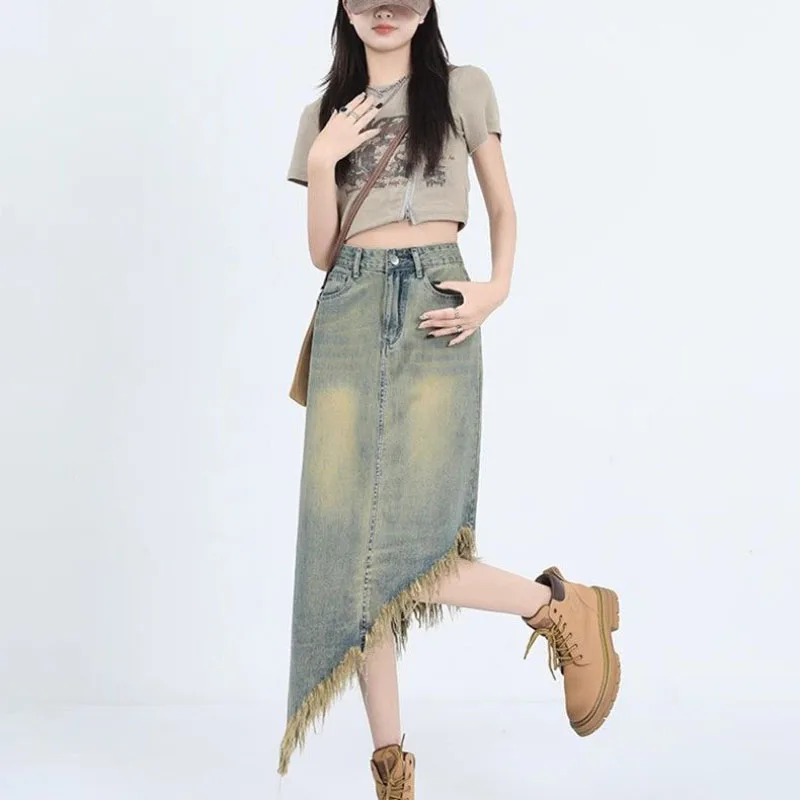 Fringed Denim Skirt Women's New Summer Slim High Waist Irregular Vintage Light Color Plus Size Design Sense Medium Long Skirts
Fringed Denim Skirt Women's New Summer Slim High Waist Irregular Vintage Light Color Plus Size Design Sense Medium Long Skirts