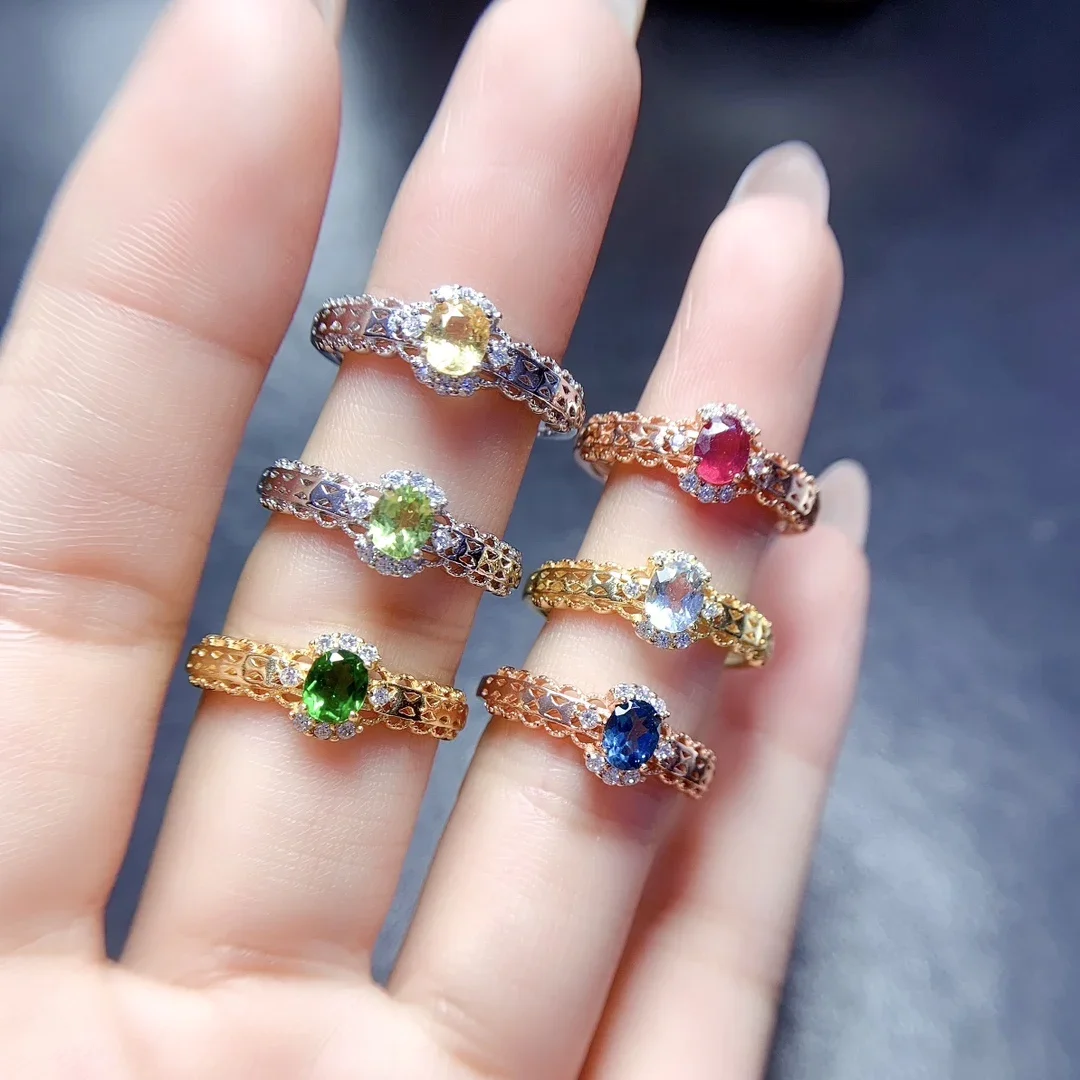 

Sterling silver 925 Ladies Natural peridot diopside Ruby Topaz Ring Color Super Bright Engagement Gift Free shipping boutique