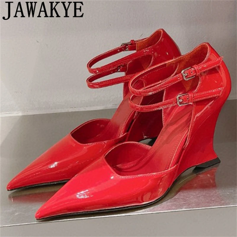 2024 Summer Pointed Toe Patent Leather Wedge Heel Sandals Women Fashion Ankle Buckle Heeled Sandalias Sexy Party Pumps Shoes
2024 Summer Pointed Toe Patent Leather Wedge Heel Sandals Women Fashion Ankle Buckle Heeled Sandalias Sexy Party Pumps Shoes