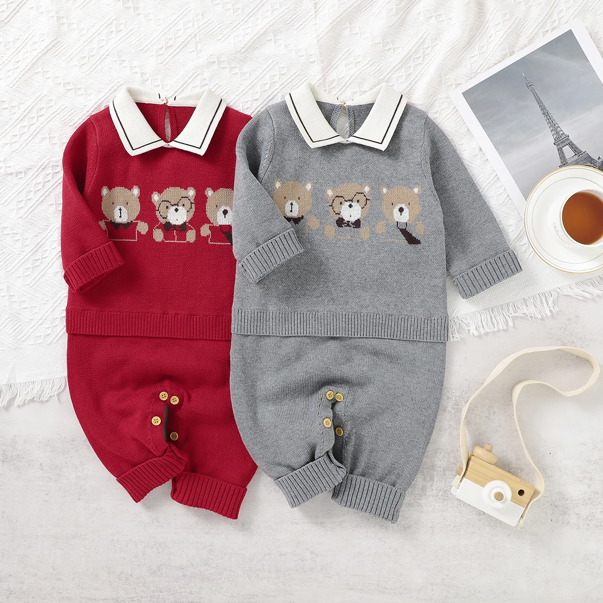 

Baby Rompers Long Sleeve Newborn Infant Kids Boys Turtle Neck Gentlemen Jumpsuits Outfits One Piece Toddler Cotton Knitted Wear