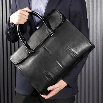 Large-capacity leather briefcase men's handbag men's business travel computer bag commuting man bag