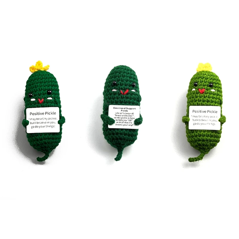 

3Pcs Premium Quality Parts Mini Handmade Crocheted Cucumber Dolls Delightful Wool Knitted With Positive Affirmation Card