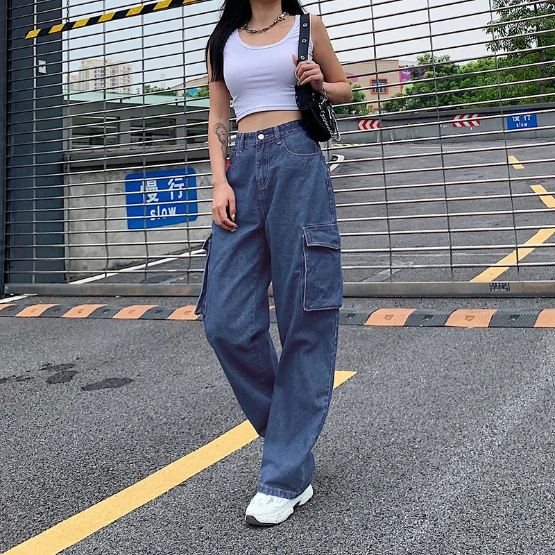 2023 Spring Fall Baggy Straight Big Pocket Jeans Women New Harajuku Style Casual Loose Blue High Waist Denim Pants Streetwear
2023 Spring Fall Baggy Straight Big Pocket Jeans Women New Harajuku Style Casual Loose Blue High Waist Denim Pants Streetwear