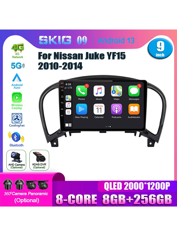 

For Nissan Juke YF15 2010 - 2014 Car Radio Multimedia Player Navigation GPS Android 13 Audio Carplay QLED Screen 5G WIFI NO 2DIN