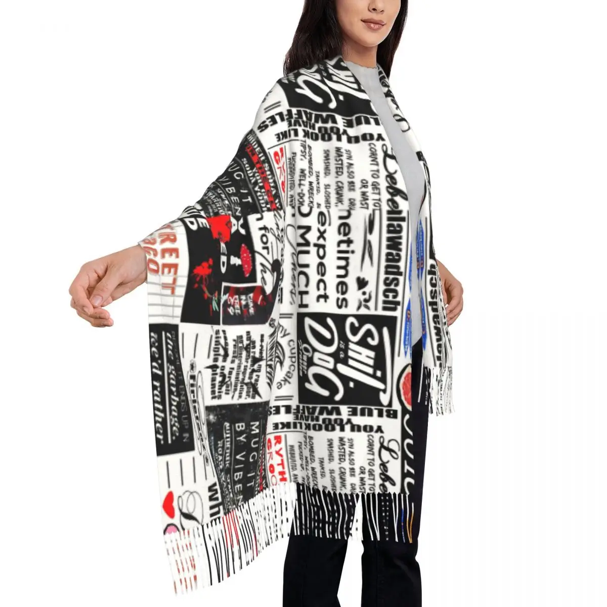 

Newspaper Report Scarf Retro Letter Print Warm Soft Shawls Wrpas with Tassel Unisex Vintage Large Scarves Winter Printed Bufanda