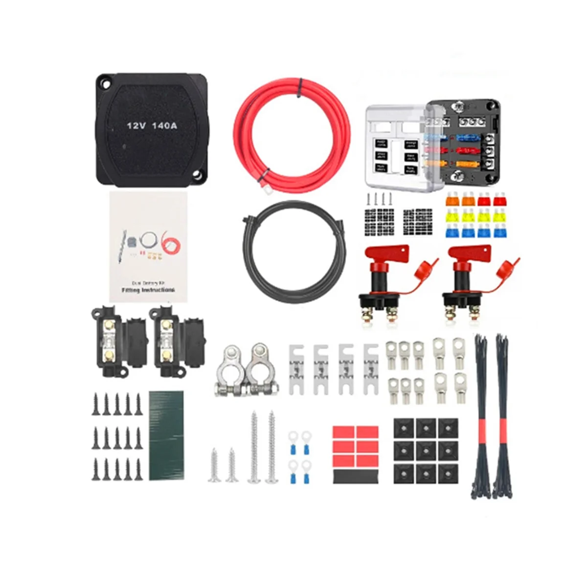 6-Way Fuse Box Dual Battery Isolator Kit with 12V 140Amp Voltage Sensitive Relay Charger for Truck SUV RV ATV UTV Marine
6-Way Fuse Box Dual Battery Isolator Kit with 12V 140Amp Voltage Sensitive Relay Charger for Truck SUV RV ATV UTV Marine