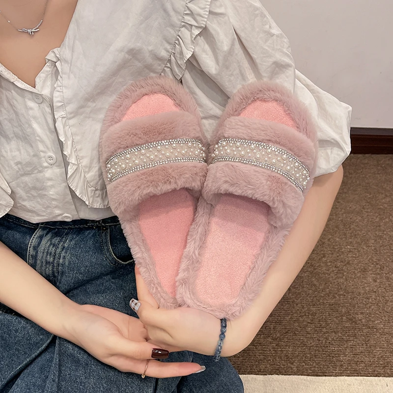 

Womens Slippers Ladies Winter Wool Slides Fur Fluffy Furry Warm Letters Sandals Fuzzy Girl Flip Flop Slipper Shoes for Women