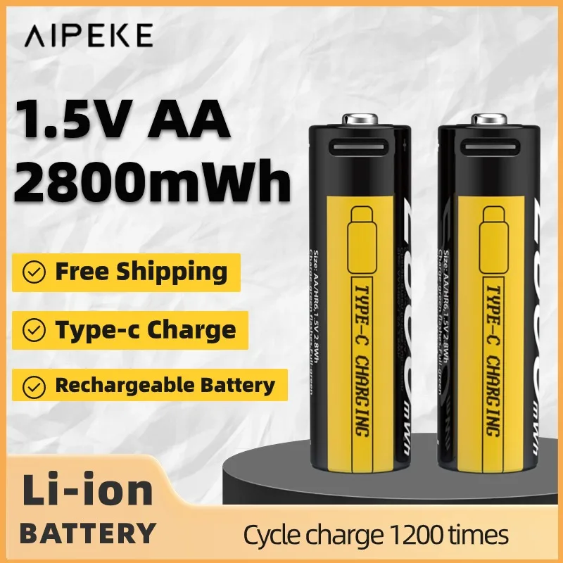 

AIPEKE 4/8/12PC AA 2800mWh Lithium Battery USB 1.5V 2A Li-Ion Rechargeable Battery for Massager Smoke Detector Metal Intercom