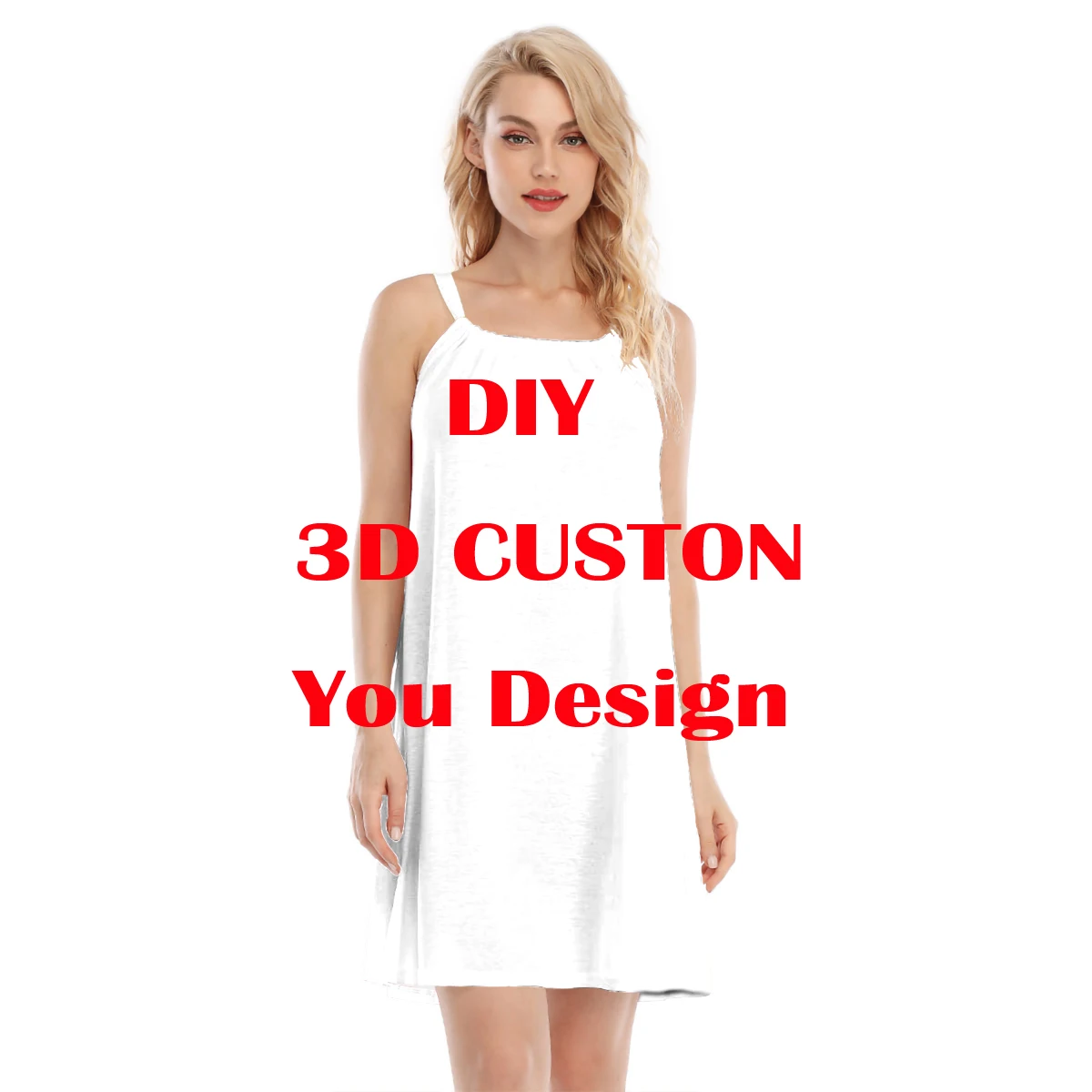 

MCDV DIY Custom Design Summer Suspender Skirt Sexy Sleeveless Loose 3D Printed Woman Women's O-neck Cami Dress