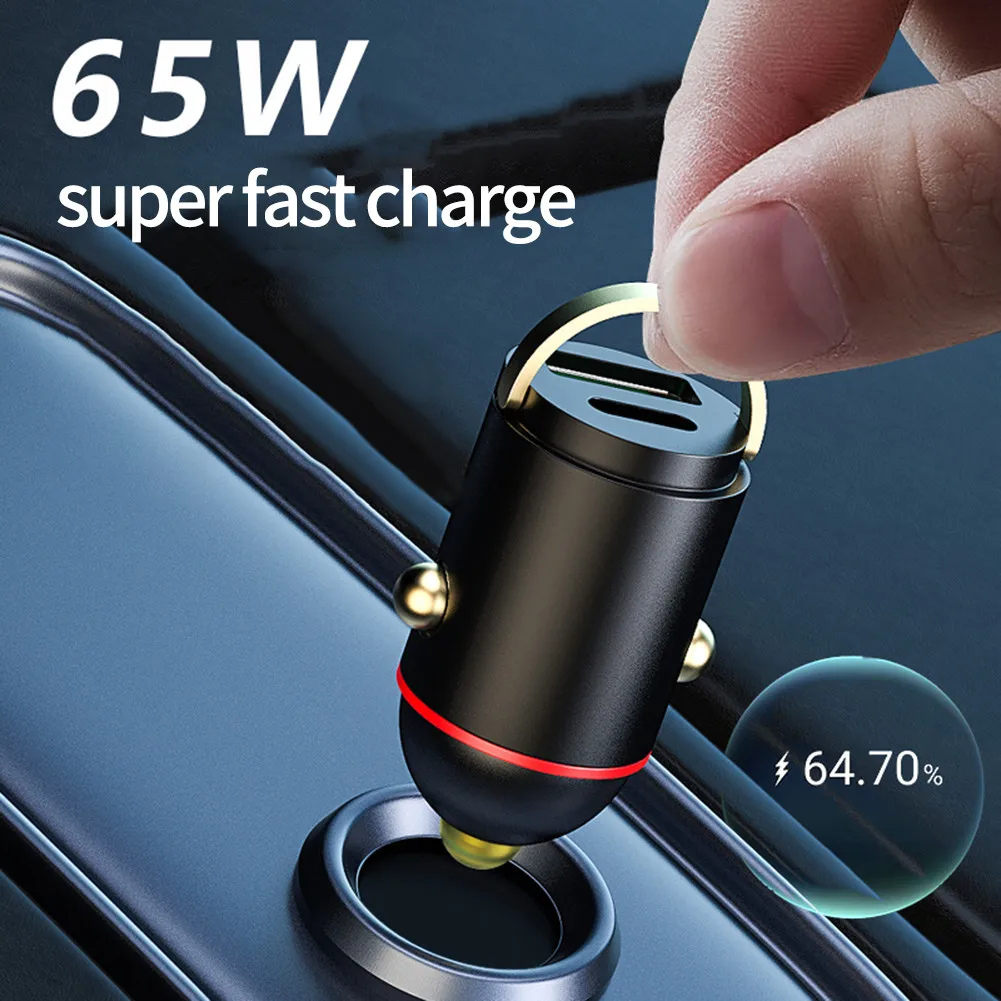 

Mini Dual USB QC3.0 PD Car Phone Charger 65W Fast Charge Adapter Accessories Built-in LED Indicator Safe Charging For Most Cars