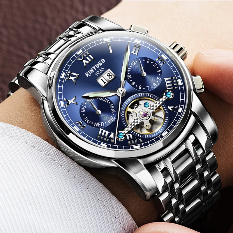 

KINYUED Mens Luxury Brand Watch Business Stainless Steel Band Automatic Mechanical Wristwatches Men relogio Waterproof Watches