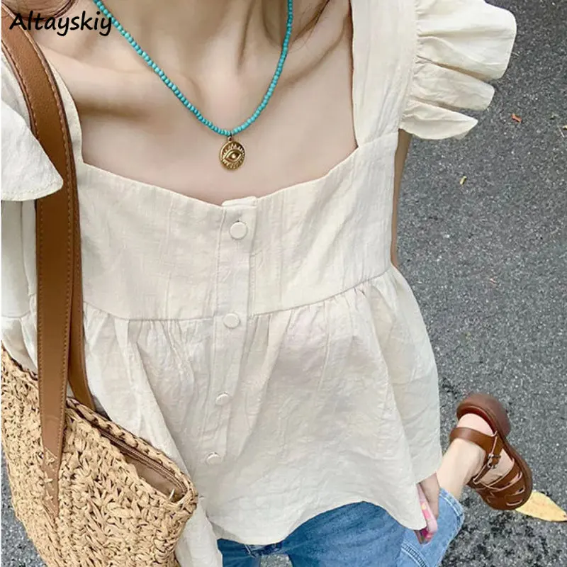 Shirts Women Flying-sleeve Baggy Sweet New Summer Vintage Girlish Literary Solid Chic French Style College Fashion Square Collar
Shirts Women Flying-sleeve Baggy Sweet New Summer Vintage Girlish Literary Solid Chic French Style College Fashion Square Collar