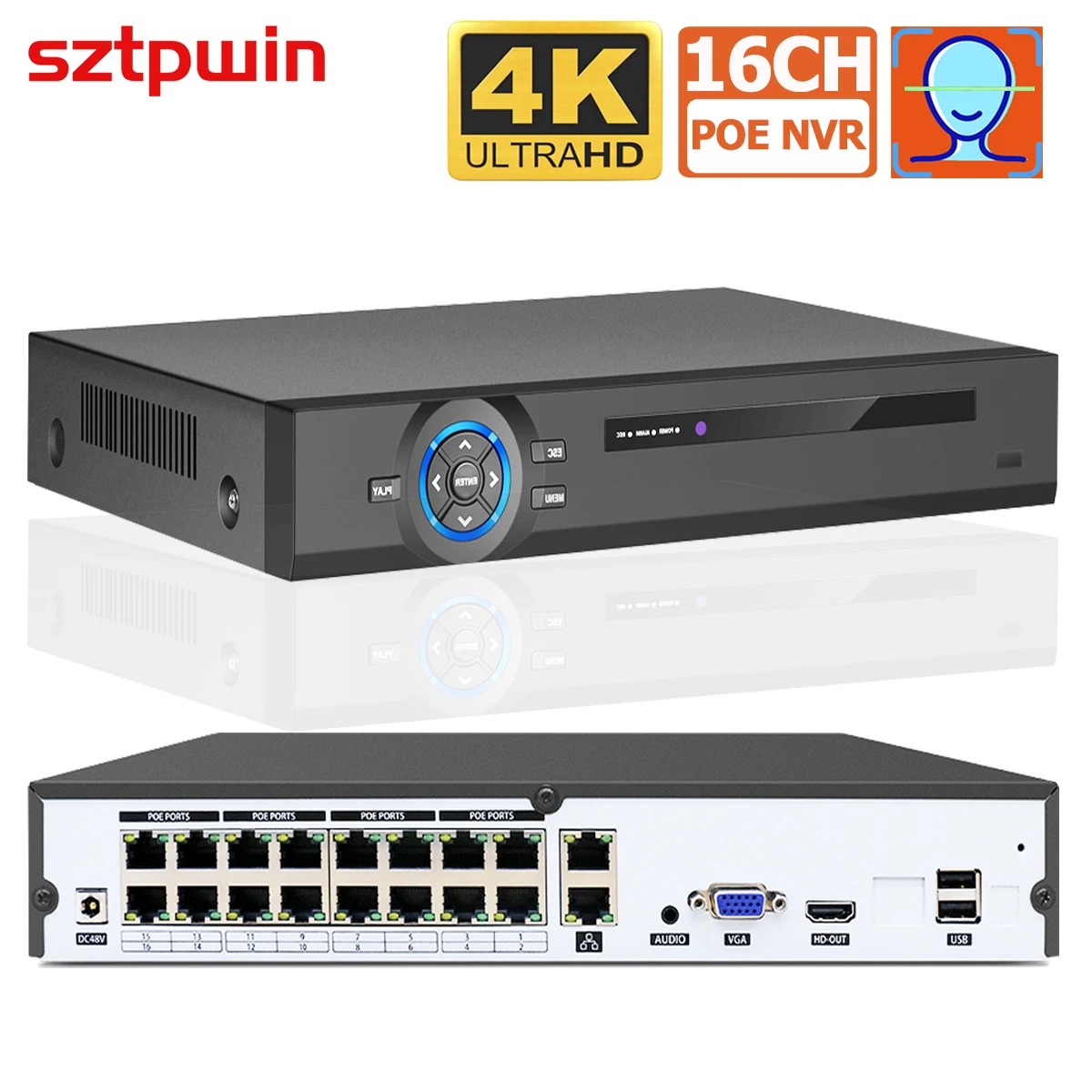 

16CH 8CH 4K 8MP H.265 PoE NVR Recorder For HD 4K 3MP 4MP 5MP PoE IP Camera Face Detection 48V ONVIF Video Surveillance