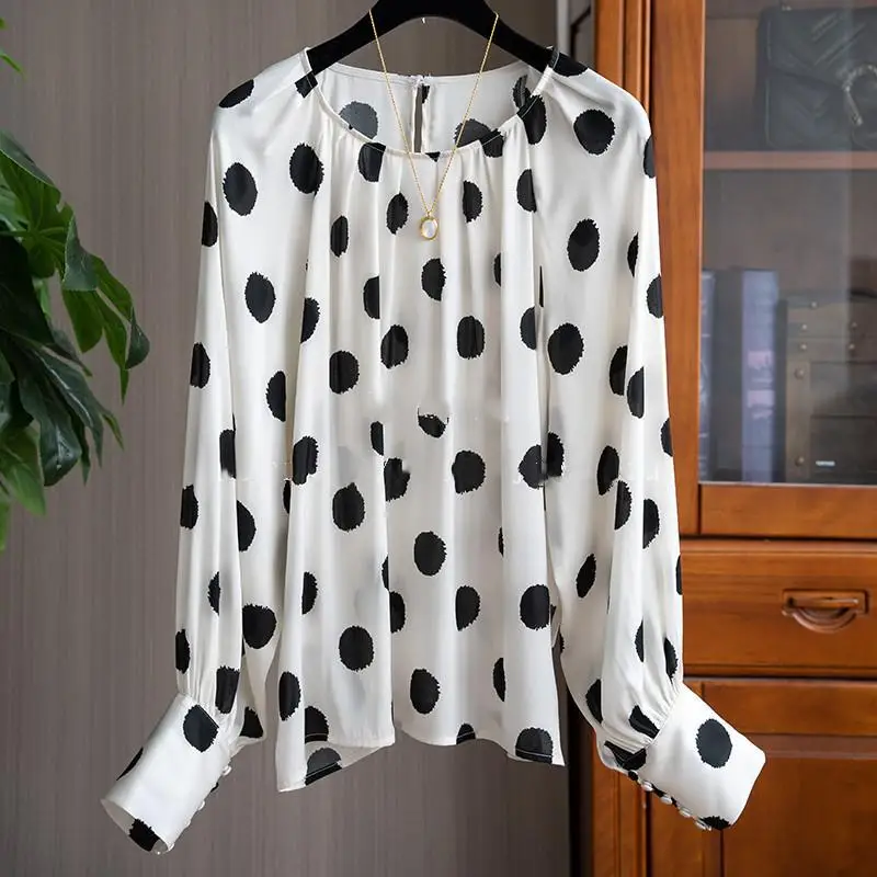 Loose Crew-neck Ruffled Polka-dot Printed Lantern Sleeve Shirt Women Camisas De Mujer
Loose Crew-neck Ruffled Polka-dot Printed Lantern Sleeve Shirt Women Camisas De Mujer