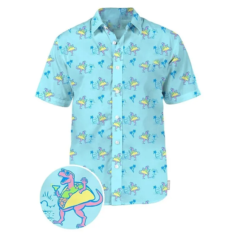 

Hawaiian Men's Comfortable Shirt Animal Dinosaur Coconut Tree Lapel Outdoor Casual Breathable Short Sleeve Fashion Button Top