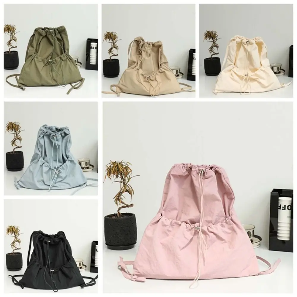 

Рюкзаки на шнурке в Корейском стиле, сумка-тоут, вместительная сумка на плечо, однотонная нишевая дизайнерская компактная мягкая нейлоновая уличная сумка