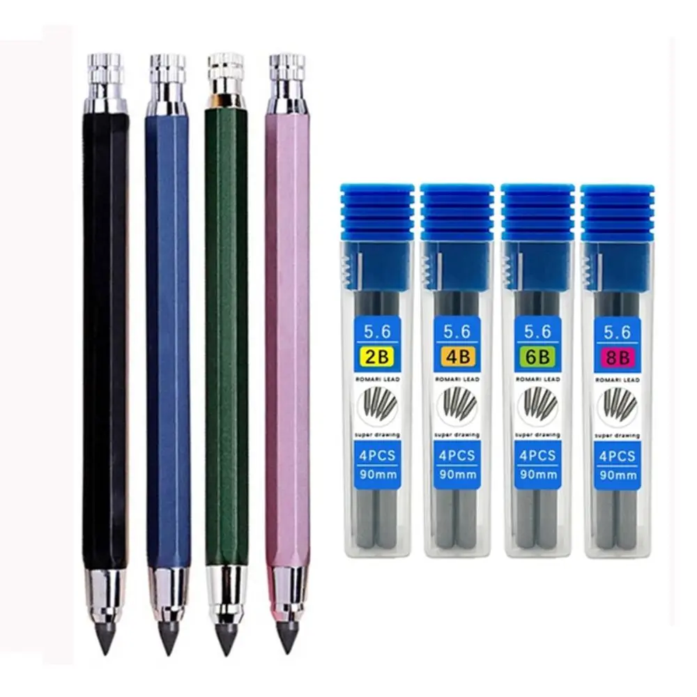 

5.6mm Metal Mechanical Pencil Art Painting Drawing Writing Tool 2B/4B/6B/8B Pencil Refill Automatic Pen School Office Supplies