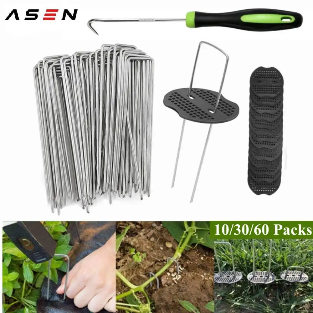 

20cm Stainless Landscape U-Shaped Staples With Mats & Precision Hook for Garden Landscaping Fabric Ground Pins Galvanized Weed