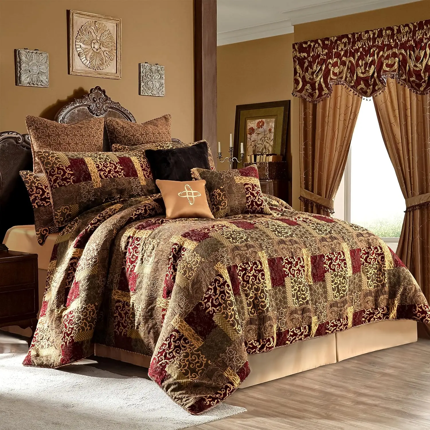 

Loom and Mill 9-Piece Jacquard Luxury Traditional Patchwork Comforter Sets, Ultra Soft Bedding with Euro Shams,