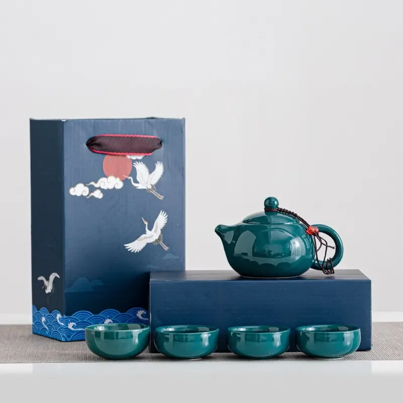 

High quality Kung Fu Tea Sets 1teapot 4teacup Ceramic Portable Porcelain Service Gaiwan Tea Cups Tea Ceremony Teapot Gift Box