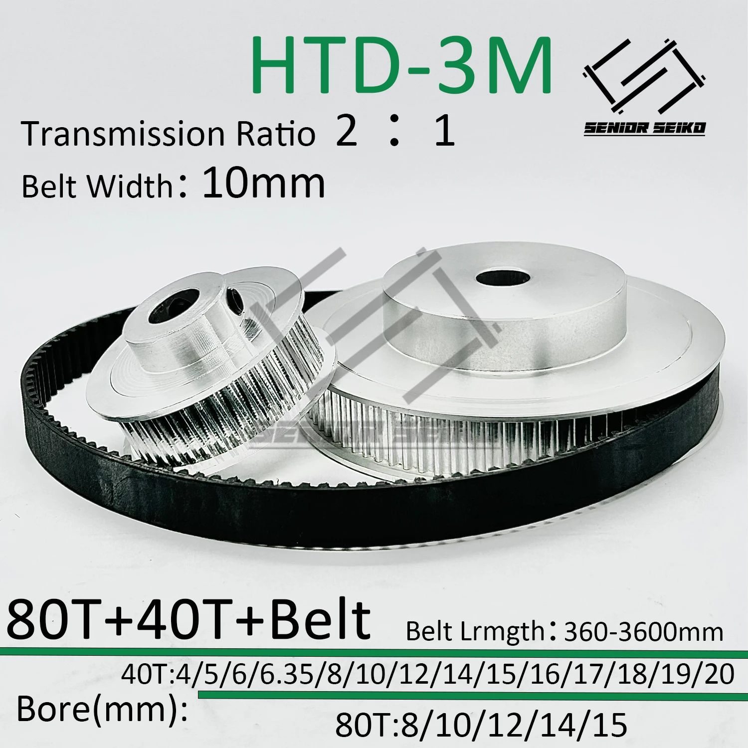 HTD3M 80Teeth 40T 40Teeth 80T Timing Pulley Belt Set Belt Width 10mm Bore 4~20mm Reduction 2:1 3M Pulley Kit Synchronous Wheel
HTD3M 80Teeth 40T 40Teeth 80T Timing Pulley Belt Set Belt Width 10mm Bore 4~20mm Reduction 2:1 3M Pulley Kit Synchronous Wheel