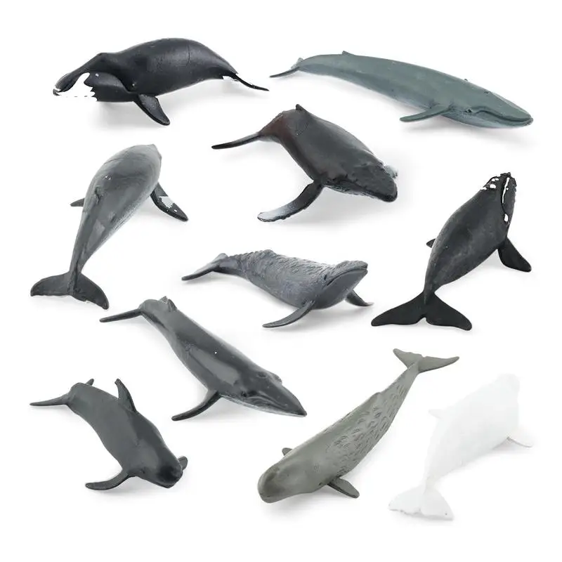 

10 PCS Marine Sea Whale Figurines Whale Figures Ocean Animal Model Dolphin Hammerhead Educational Toys kids Bath Toys Set