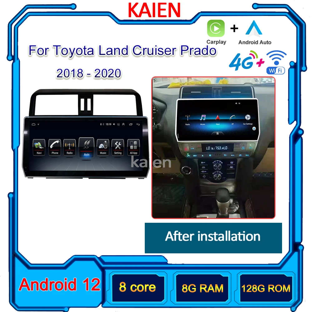 

KAIEN For Toyota Land Cruiser Prado 2018-2020 Car Radio Android 12 Auto Navigation GPS Stereo Video Player DVD Multimedia DSP 4G