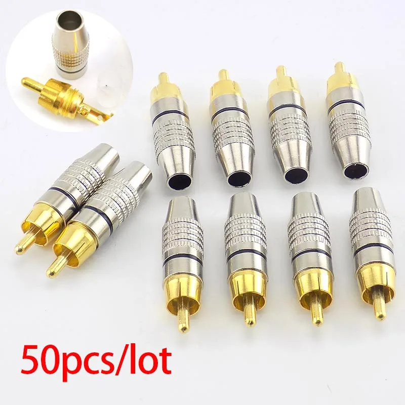 

50X RCA Male Plug Connector Non Solder Audio Video Locking Plug Adapter solderness adaptor Cable for CCTV Video Camera Security