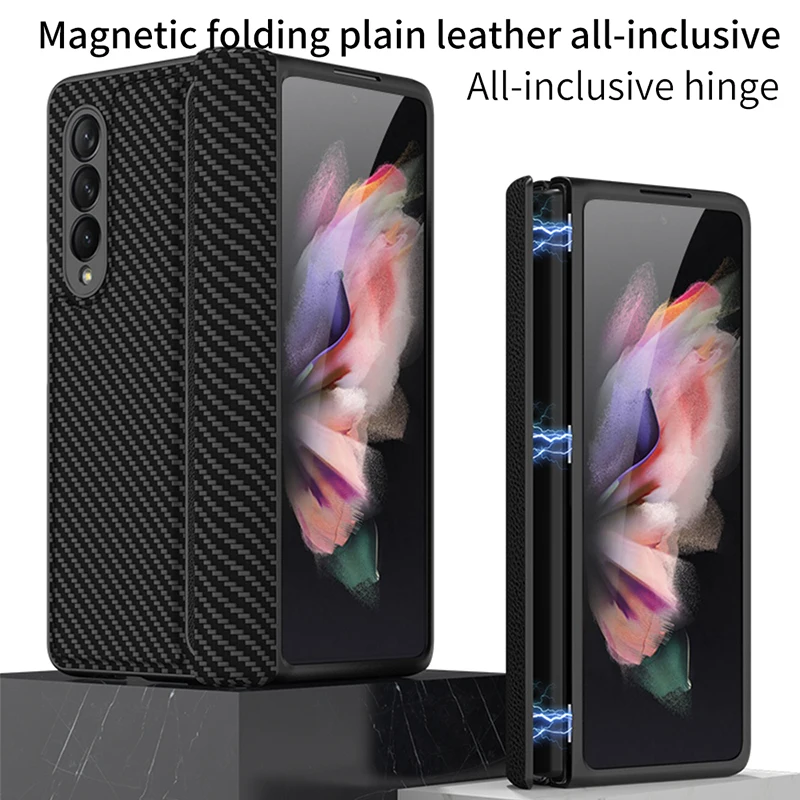 

Ультратонкий чехол для телефона Samsung Galaxy Z Fold3, роскошный магнитный складной полноразмерный защитный чехол из гладкой кожи со слотом для ручки