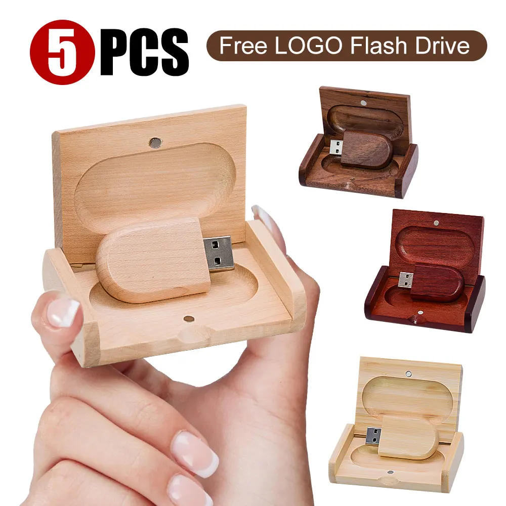 

5 Pcs/Lot Walnut Wood USB Flash Drives Wedding Custom Wooden Pen Drive Real Capacity Memory Stick 64GB/32GB/16GB/8GB/4GB U Disk