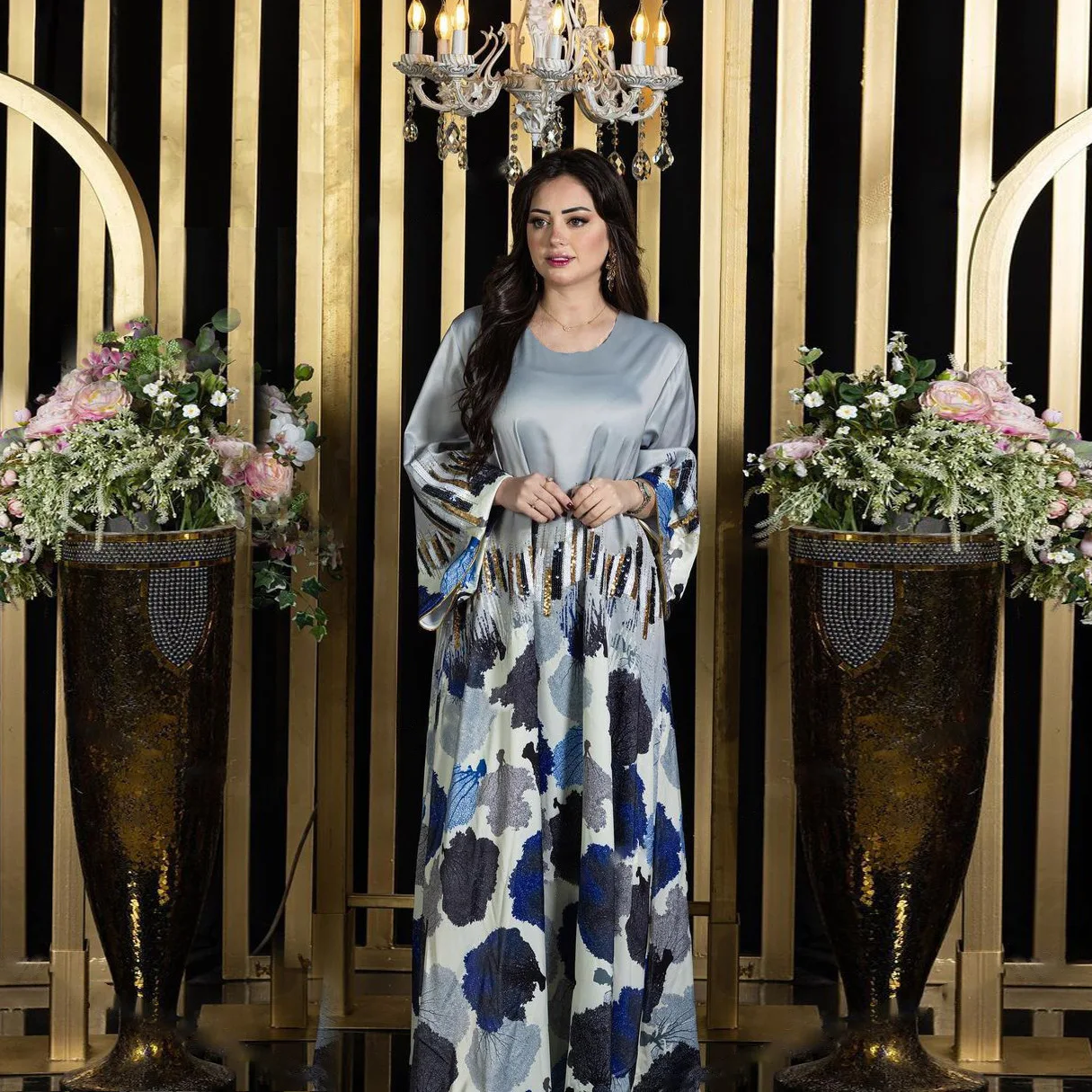 

Luxury Sequins Abaya Dress For Women Moroccan Kaftan Turkey Arabic Jalabiya Solid Islamic Ethnic Robe 2024 Ramadan Eid al-Adha