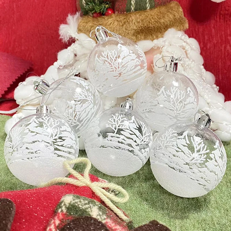 

6Pcs Cute Xmas Tree Decoration Clear Baubles Transparent White Snow Ball Christmas Balls Pendant Hanging Ornament Home decor