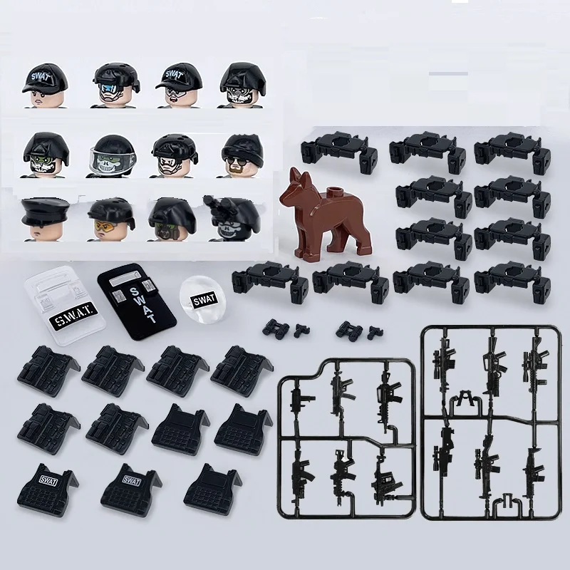 

Specia Force Soldiers Vest Military MOC Guns Weapon City Police SWAT Modern Accessories Figures Parts Blocks Mini Children Toys