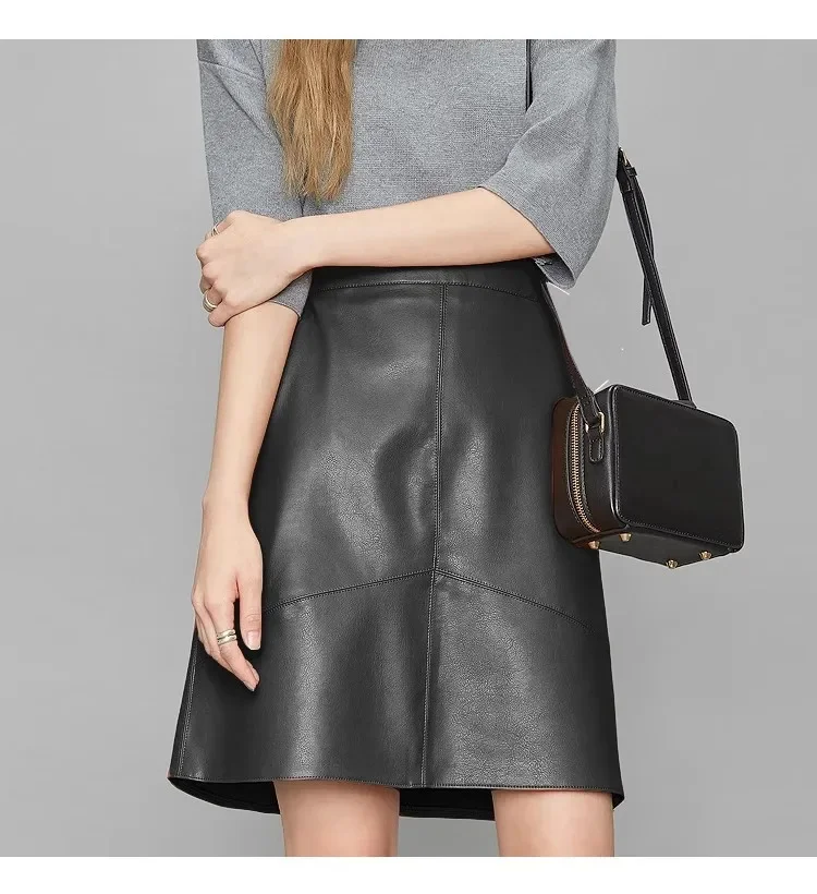 

Free shipping,sales.Women A-line Genuine leather half skirt.OL casual sheepskin skirts.black quality.lady fashion skirt