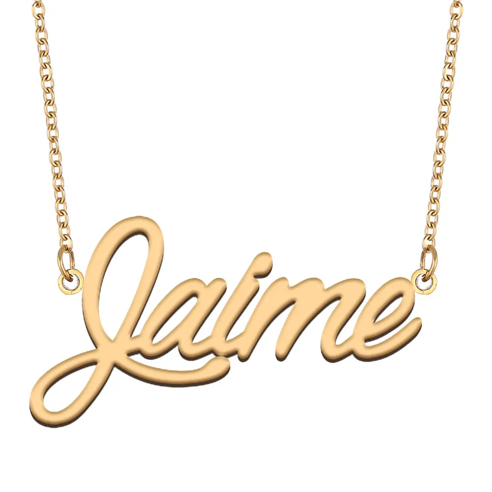 

Женское колье из нержавеющей стали Jaime, Золотое кулон-табличка с именем ожерелье с надписью