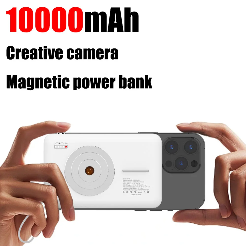 

Creative Camera Power Bank 10000mAh Mini Powerbank Capacity Fast Charging PowerStation Wireless Power Banks with Data Cable