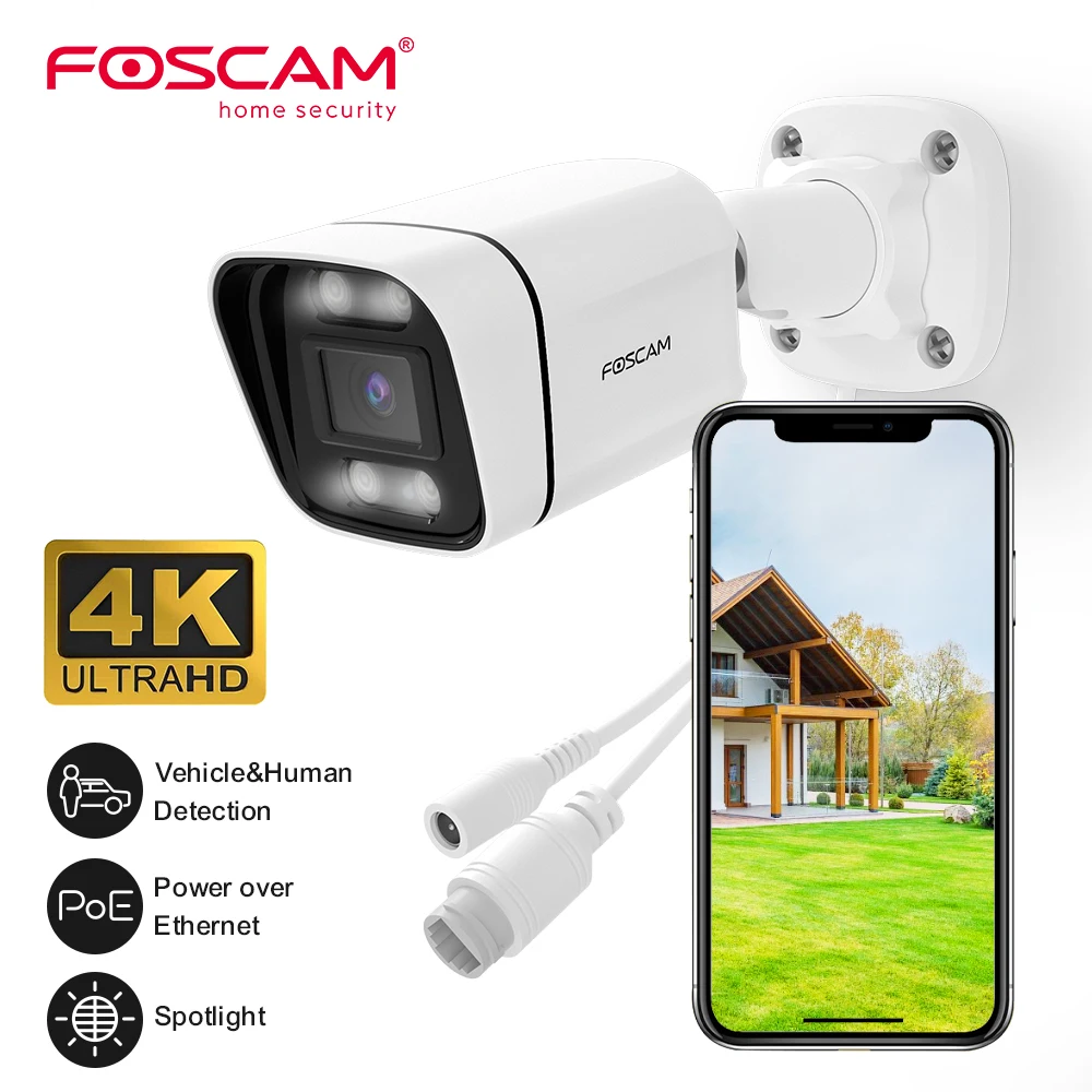 

FOSCAM 4K PoE IP Camera 8MP Outdoor Color Night Vision Bullet Security Cam Smart Human/Vehicle Detection Surveillance Cameras