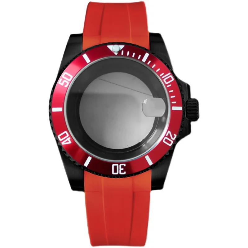 316L stainless steel plated black transparent bottom case red strap sapphire magnifying glass suitable for nh35 / 36 movement 
316L stainless steel plated black transparent bottom case red strap sapphire magnifying glass suitable for nh35 / 36 movement