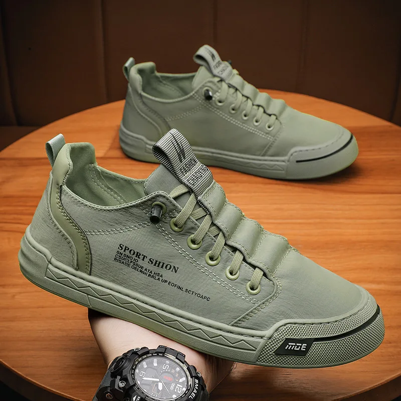 

Green Men Casual Shoes Brand Canvas Shoes for Men Luxury Walking Shoes Outdoor Sneakers Male Breathable Footwear Tenis Hombres