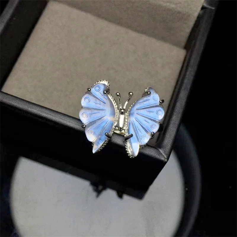 

Natural Blue Moon Stone Butterfly Rings For Women Vintage Sparkling Birthstone Gemstone Jewelry Handmade 1PCS