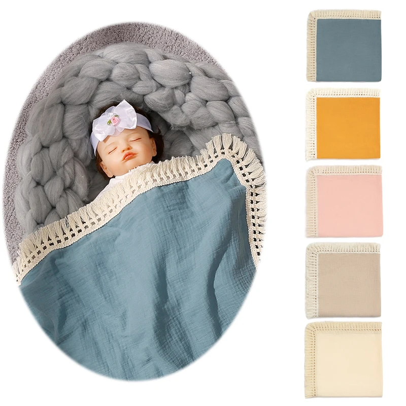 

Cotton Muslin Swaddle Blankets for Newborn Baby Tassel Receiving Blanket New Born Swaddle Wrap Infant Sleeping Quilt Bed Cover