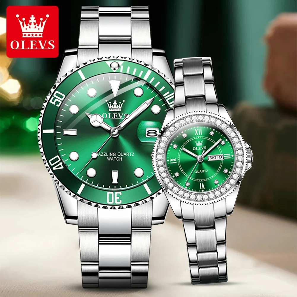 OLEVS Brand Luxury Diamond Couple Watch for Men and Women Stainless Steel Waterproof Calendar Fashion Quartz Wristwatch Lovers
OLEVS Brand Luxury Diamond Couple Watch for Men and Women Stainless Steel Waterproof Calendar Fashion Quartz Wristwatch Lovers