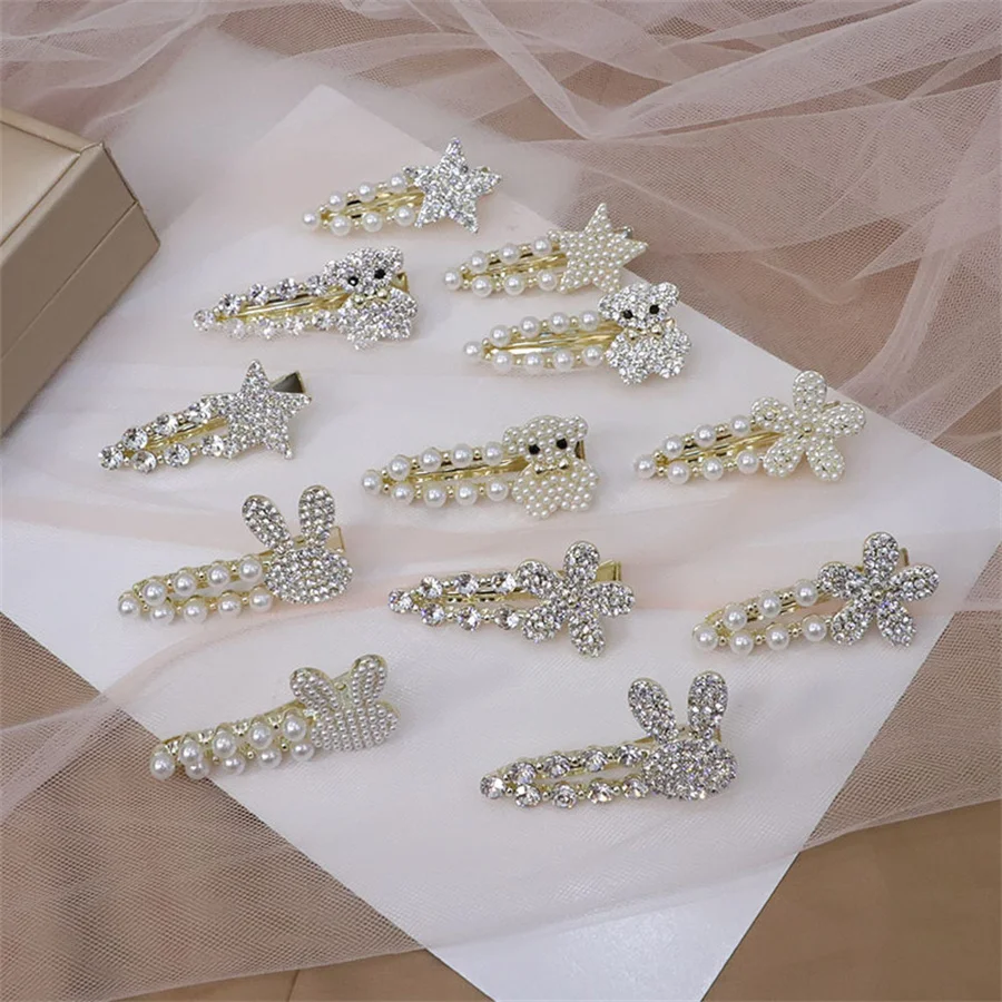 

Fashion Pearl crystal Hair Clip Temperament Duckbill Grip Clip Hairpin Hair Styling Tools Women Girls Hair Accessories Barrette