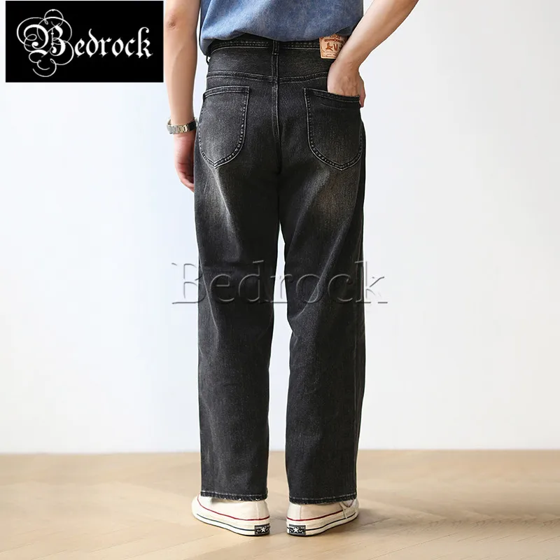 

MBBCAR 12 oz Scratch Black Vintage Losse High Waist Wide Leg Pants Men Selvedge Denim Jeans Cat Wash Button Fly Baggy Pants 7493